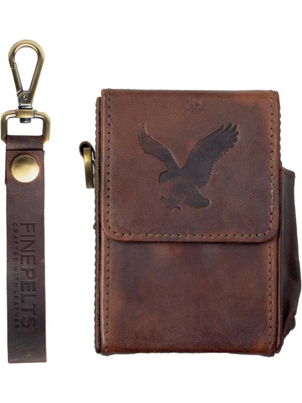 Luxury Truffle Brown Leather Flip Top Cigarette Case - Holds 100s, Fastener